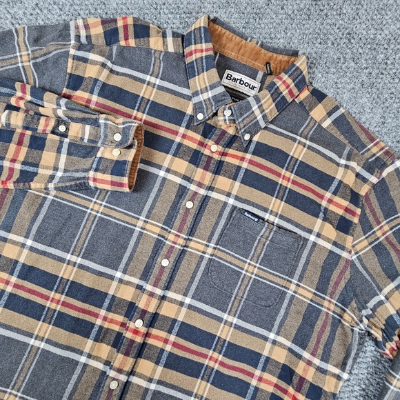 Barbour Other - Barbour Tailored Fit Plaid Button Down Shirt Men L Grey Biege Soft Flannel